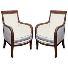 Pair Of French Walnut Directoire Style Bergeres